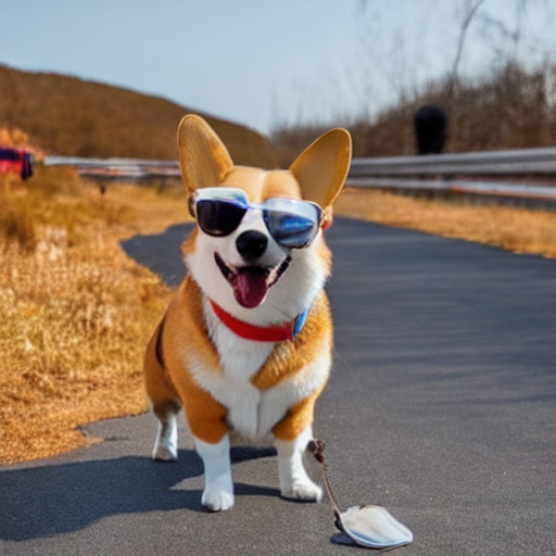 The edited corgi wearing sunglasses from the Control2Control research draft.